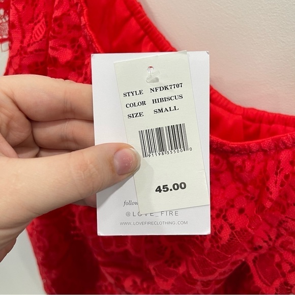 Love, Fire Red Lace One Shoulder Mini Dress Small - Picture 4 of 9